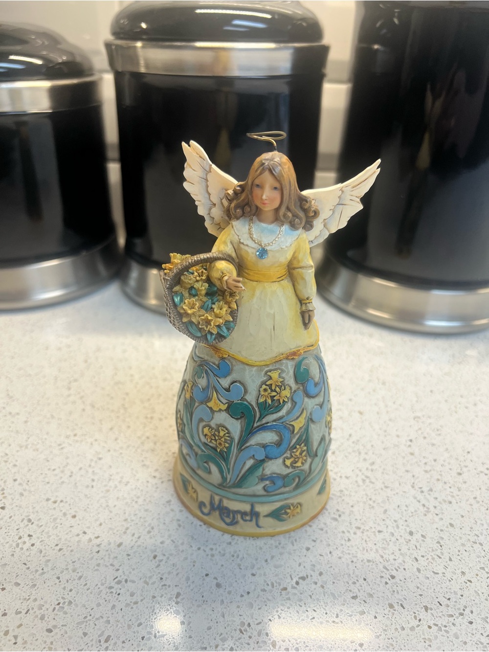 Jim Shore 2008 March Yellow and Blue Floral Angel Figurine